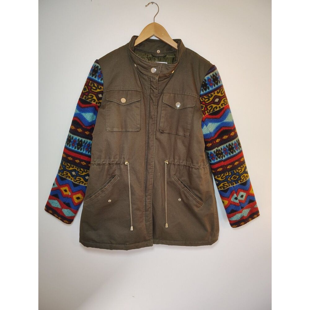 New York & Company Olive Green Utility Jacket Aztec Southwestern Cabincore Boho